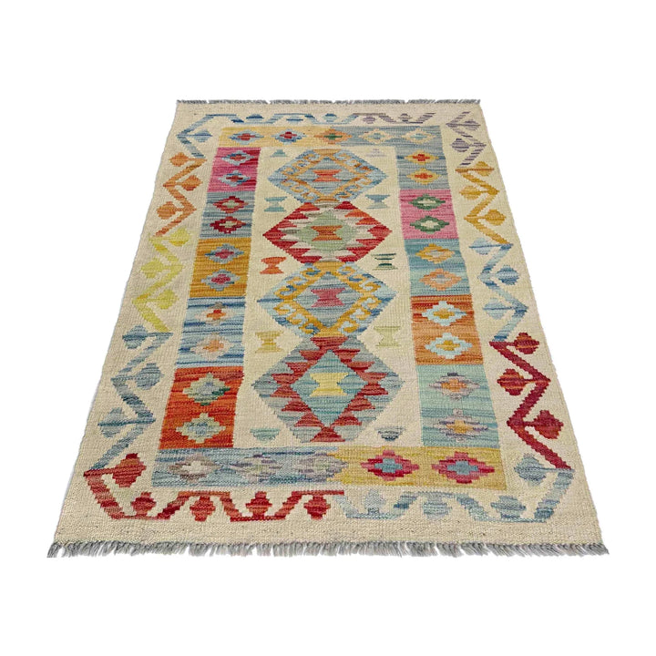Afghan Vegetable Kilim Rug 2' 7" x 3' 10" Flat-Weave | No. AL115394