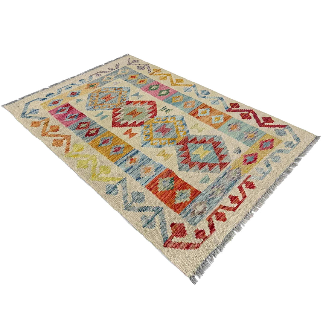 Afghan Vegetable Kilim Rug 2' 7" x 3' 10" Flat-Weave | No. AL115394