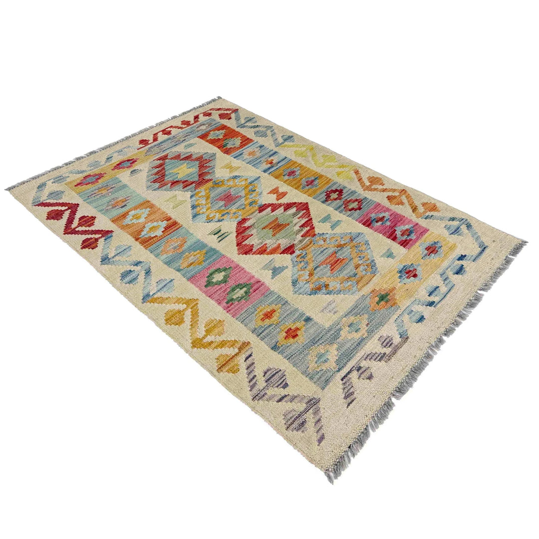 Afghan Vegetable Kilim Rug 2' 7" x 3' 10" Flat-Weave | No. AL115394