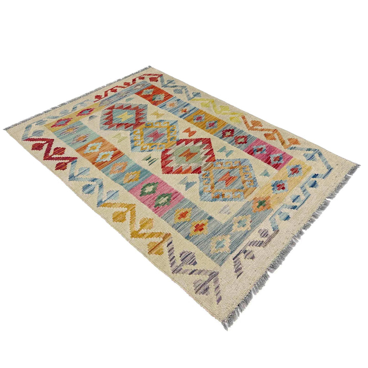 Afghan Vegetable Kilim Rug 2' 7" x 3' 10" Flat-Weave | No. AL115394
