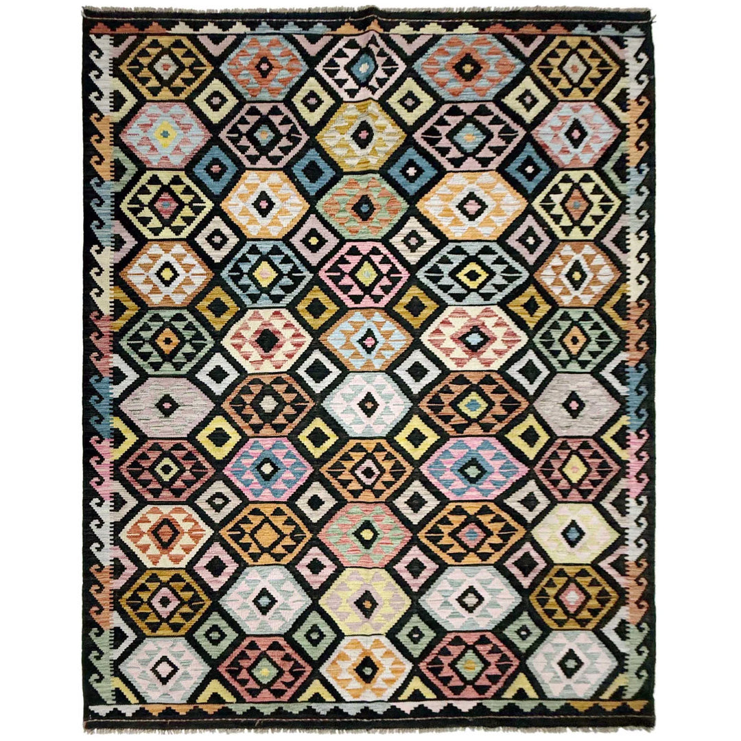 Afghan Vegetable Kilim Rug 6' 7" x 9' 9" Flat-Weave | No. AL115490