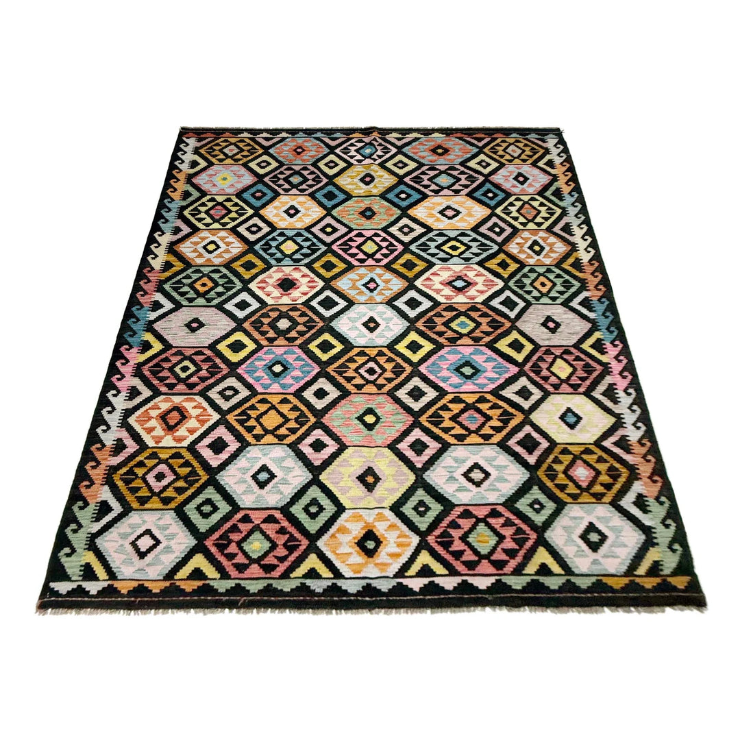 Afghan Vegetable Kilim Rug 6' 7" x 9' 9" Flat-Weave | No. AL115490