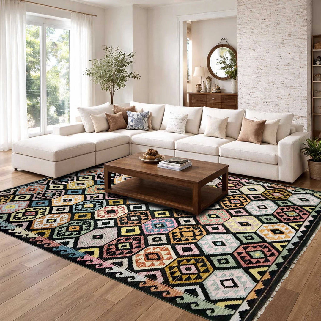 Afghan Vegetable Kilim Rug 6' 7" x 9' 9" Flat-Weave | No. AL115490