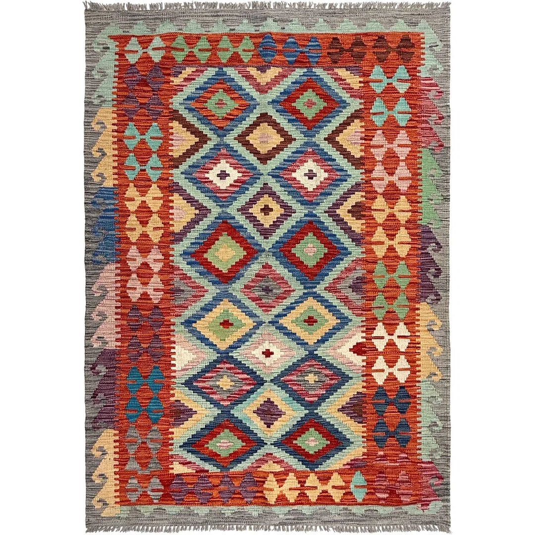 Afghan Kilim Rug 4' 0" x 5' 8" Flat-Weave | No. AL11566