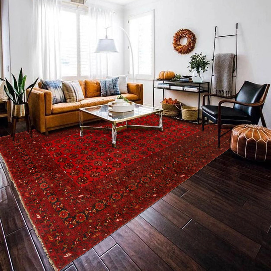 Red Afghan Khal Mohammadi Rug 7' 1" x 9' 11" Hand-Knotted | No. AL11652