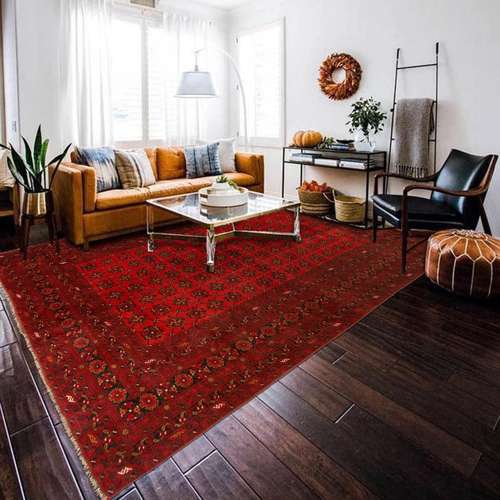Red Afghan Khal Mohammadi Rug 7' 1" x 9' 11" Hand-Knotted | No. AL11652