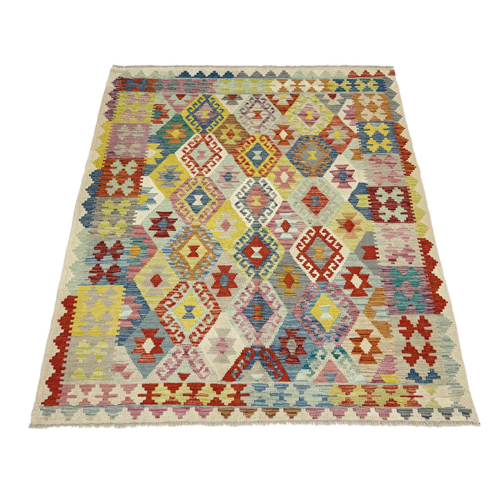 Afghan Vegetable Kilim Rug 5'1" x 6'6" Flat-Weave | No. AL116534