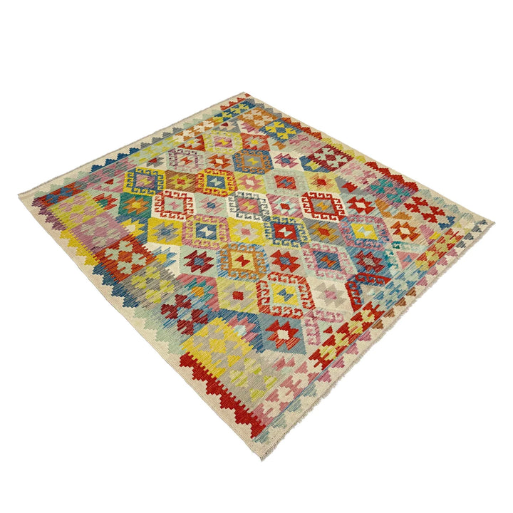 Afghan Vegetable Kilim Rug 5'1" x 6'6" Flat-Weave | No. AL116534