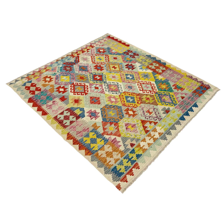 Afghan Vegetable Kilim Rug 5'1" x 6'6" Flat-Weave | No. AL116534