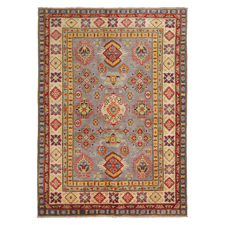 Gray Afghan Kazak Rug 4' 11" x 7' 0" Hand-Knotted | No. AL11653