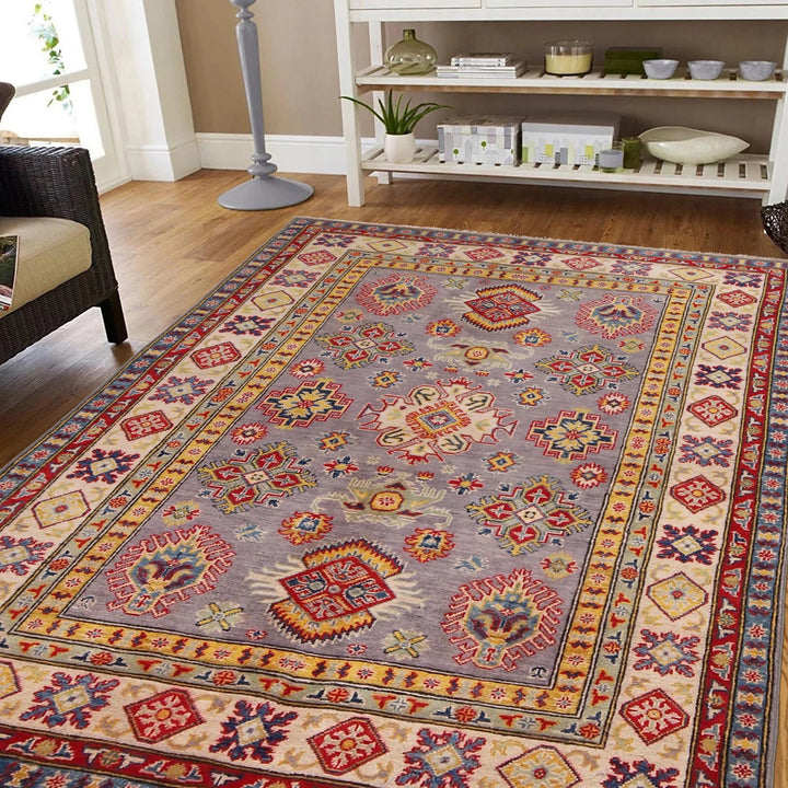 Gray Afghan Kazak Rug 4' 11" x 7' 0" Hand-Knotted | No. AL11653