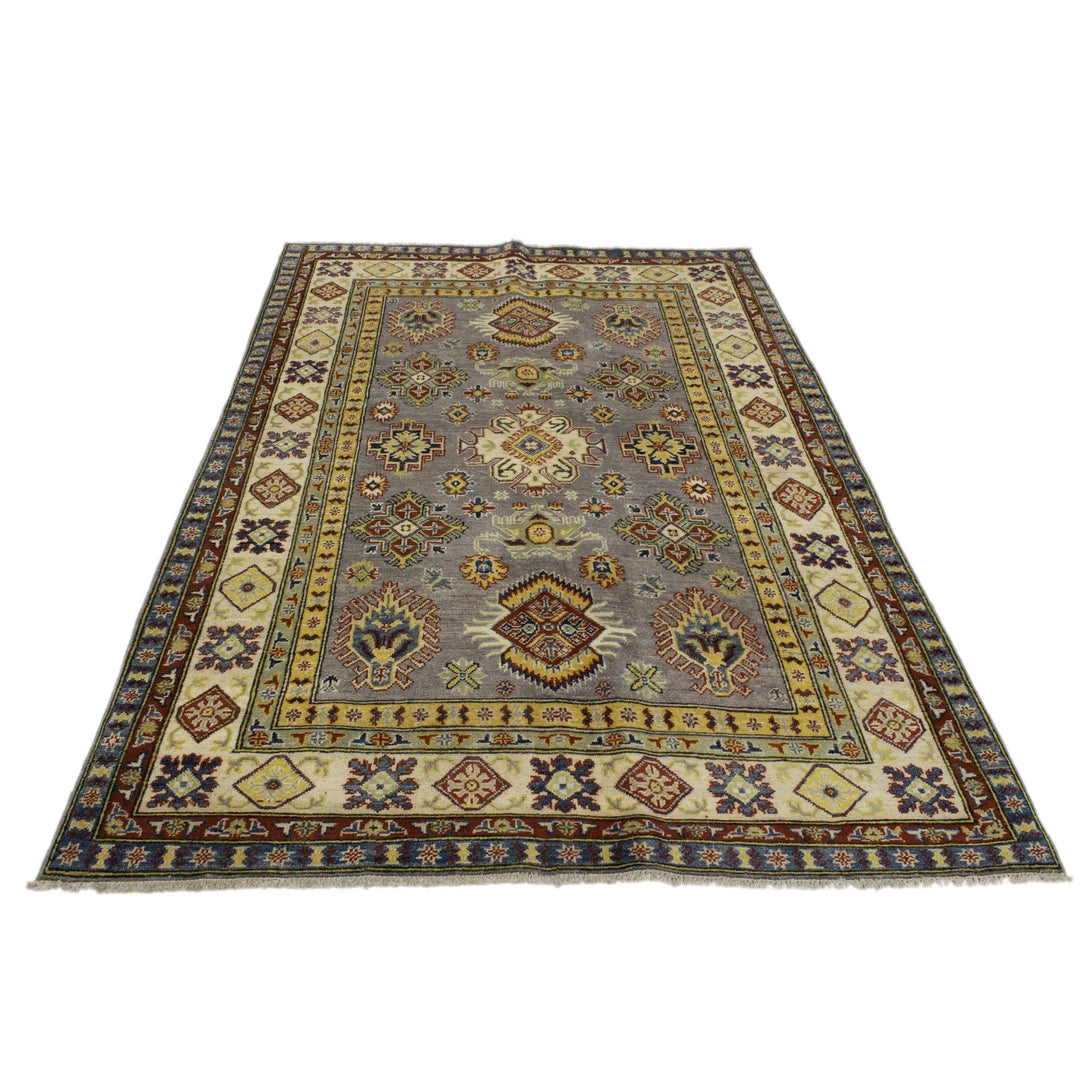 Gray Afghan Kazak Rug 4' 11" x 7' 0" Hand-Knotted | No. AL11653