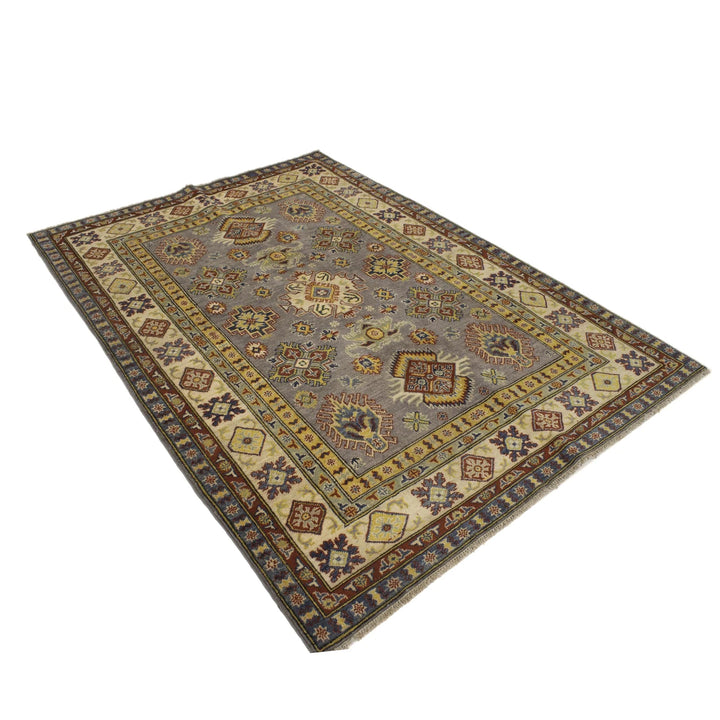 Gray Afghan Kazak Rug 4' 11" x 7' 0" Hand-Knotted | No. AL11653
