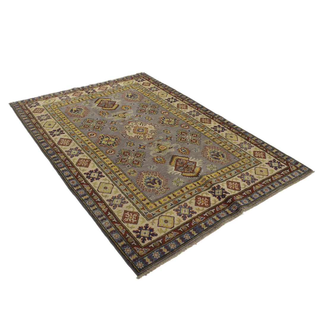 Gray Afghan Kazak Rug 4' 11" x 7' 0" Hand-Knotted | No. AL11653