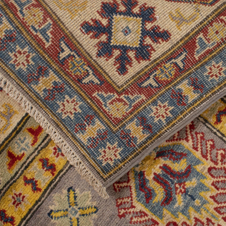 Gray Afghan Kazak Rug 4' 11" x 7' 0" Hand-Knotted | No. AL11653