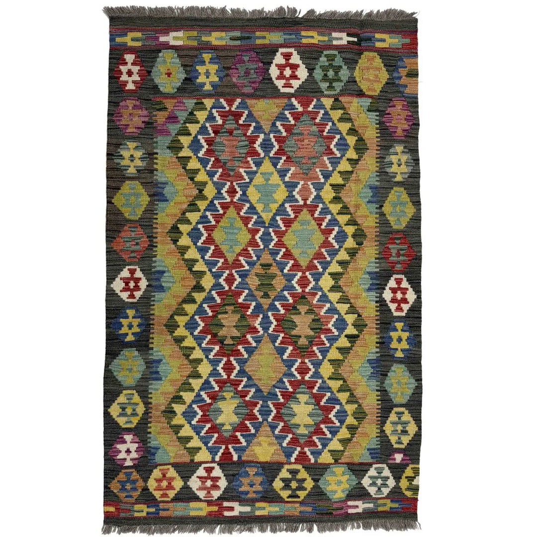Afghan Vegetable Kilim Rug 3' 5" x 5' 3" Flat-Weave | No. AL116542