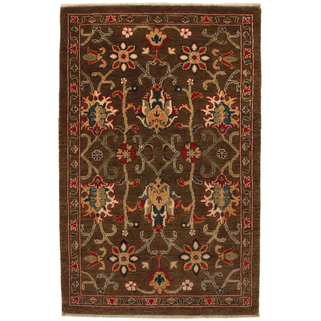 Tan Afghan Sultani Rug 3' 2" x 4' 11" Hand-Knotted | No. AL11678