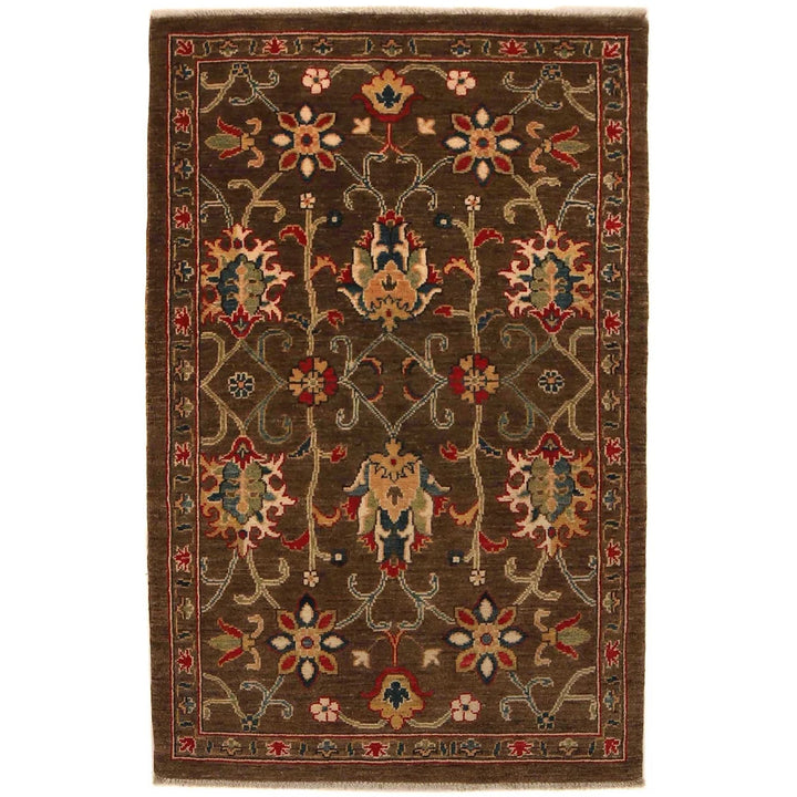 Tan Afghan Sultani Rug 3' 2" x 4' 11" Hand-Knotted | No. AL11678