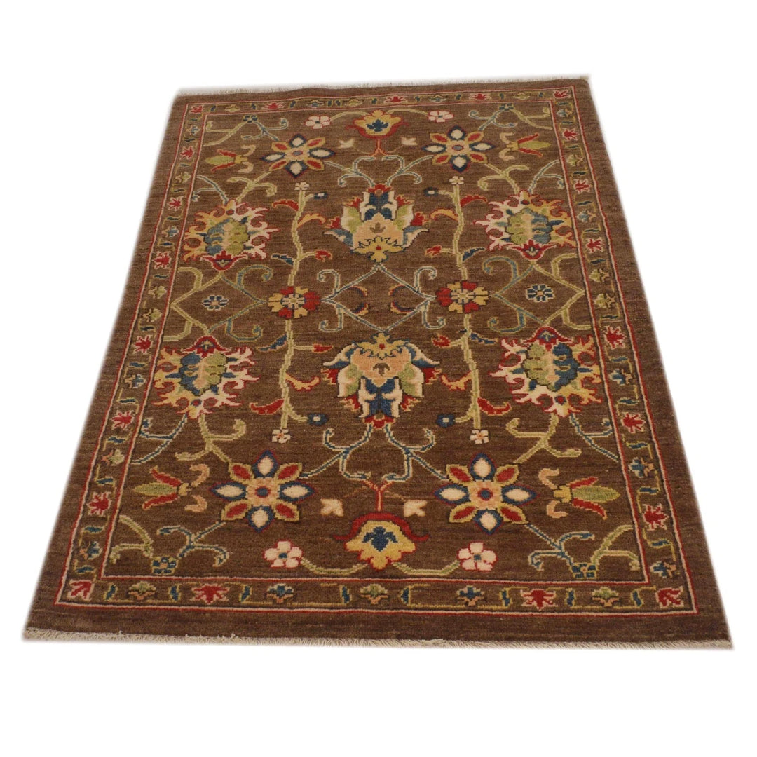 Tan Afghan Sultani Rug 3' 2" x 4' 11" Hand-Knotted | No. AL11678