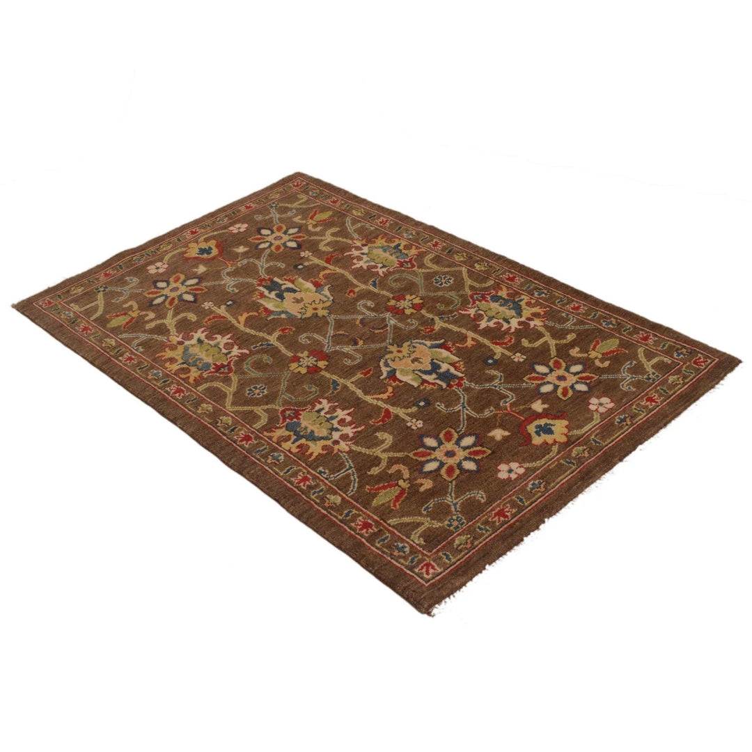 Tan Afghan Sultani Rug 3' 2" x 4' 11" Hand-Knotted | No. AL11678