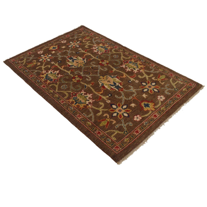 Tan Afghan Sultani Rug 3' 2" x 4' 11" Hand-Knotted | No. AL11678