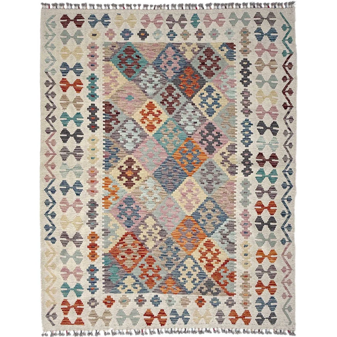Afghan Vegetable Kilim Rug 5'1" x 6'8" Flat-Weave | No. AL11683