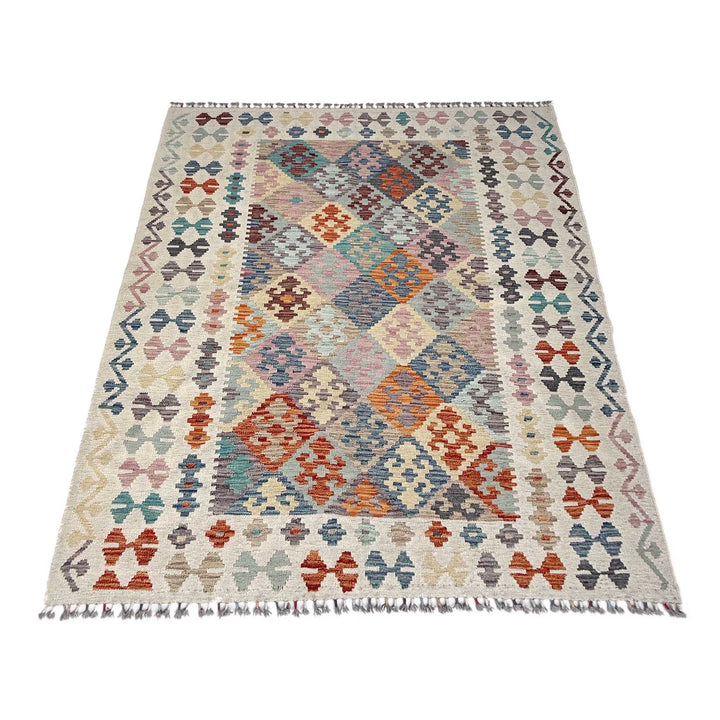 Afghan Vegetable Kilim Rug 5'1" x 6'8" Flat-Weave | No. AL11683