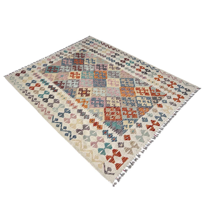 Afghan Vegetable Kilim Rug 5'1" x 6'8" Flat-Weave | No. AL11683