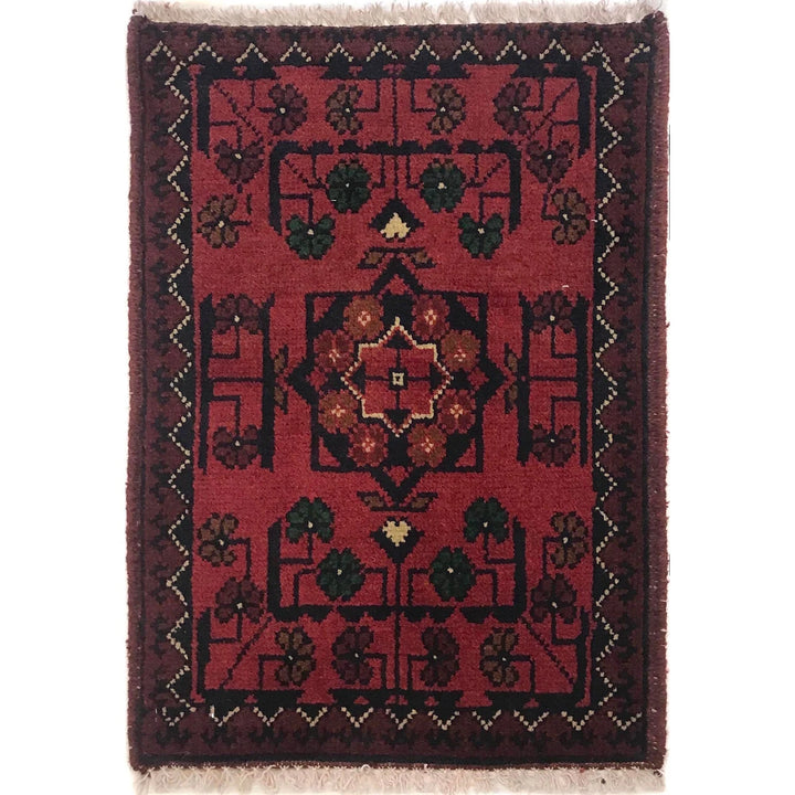Red Afghan Oriental Doormat 1' 4" x 1' 11" Hand-Knotted | No. AL11725