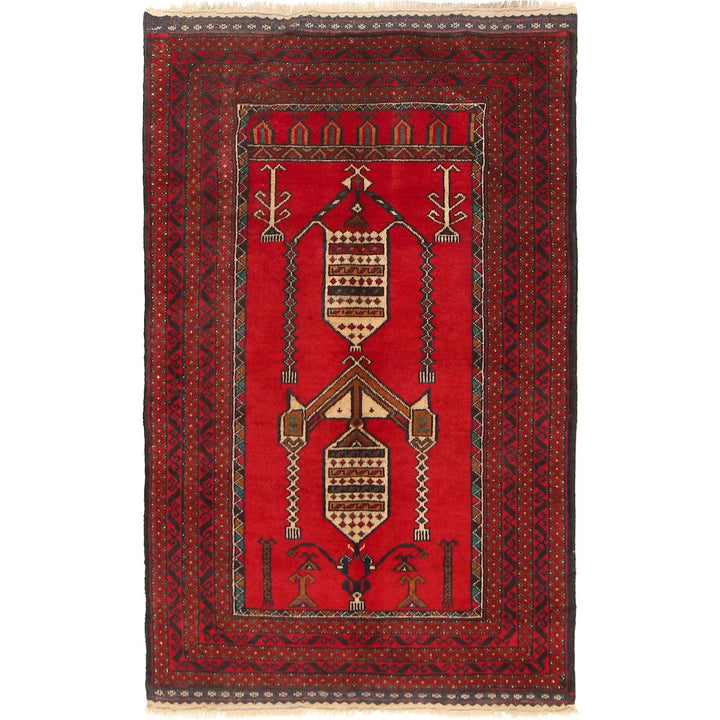 Red Afghan Prayer Rug 2' 10" x 4' 6" Hand-Knotted | No. AL11794