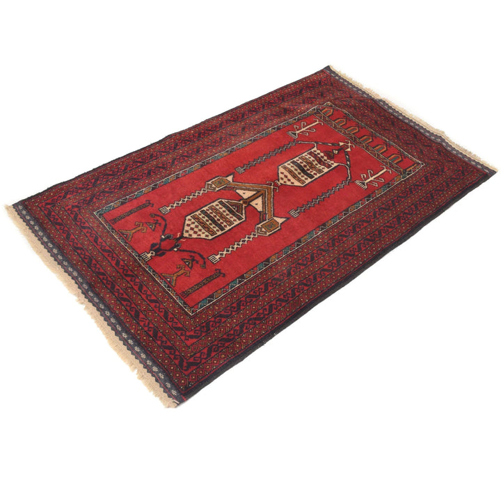 Red Afghan Prayer Rug 2' 10" x 4' 6" Hand-Knotted | No. AL11794