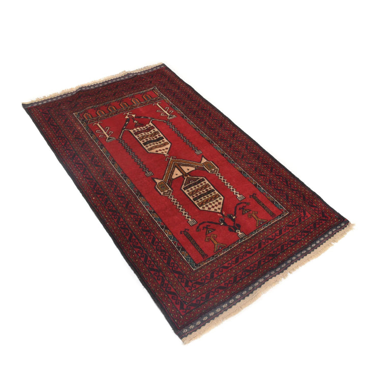 Red Afghan Prayer Rug 2' 10" x 4' 6" Hand-Knotted | No. AL11794