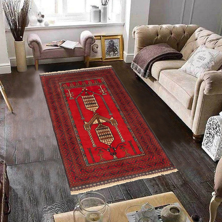 Red Afghan Prayer Rug 2' 10" x 4' 6" Hand-Knotted | No. AL11794