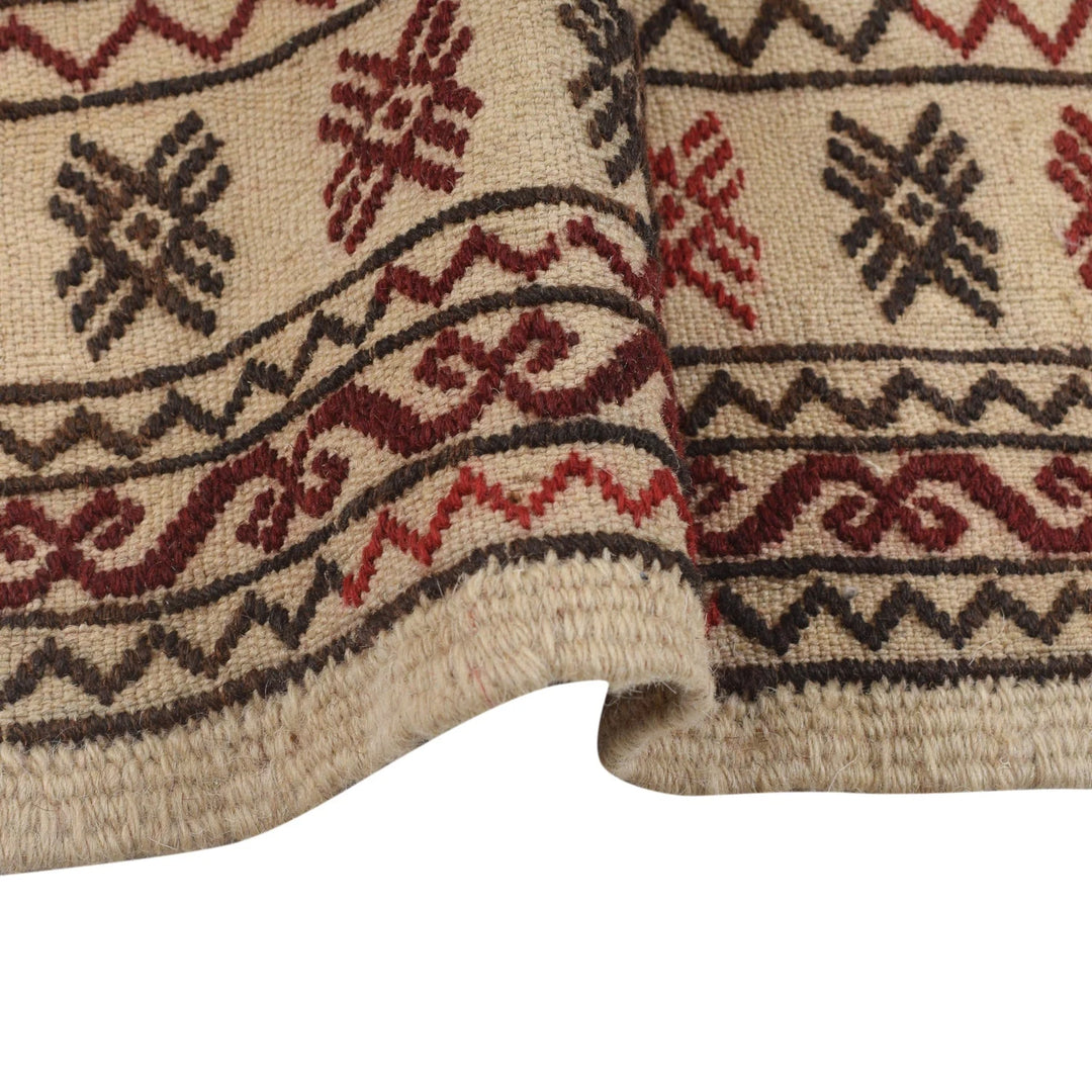 White Afghan Soumak Rug 4' 2" x 6' 5" Flat-Weave | No. AL11810