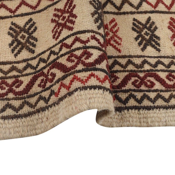 White Afghan Soumak Rug 4' 2" x 6' 5" Flat-Weave | No. AL11810