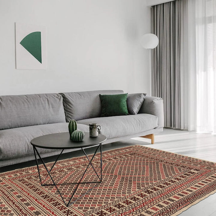 White Afghan Soumak Rug 4' 2" x 6' 5" Flat-Weave | No. AL11810