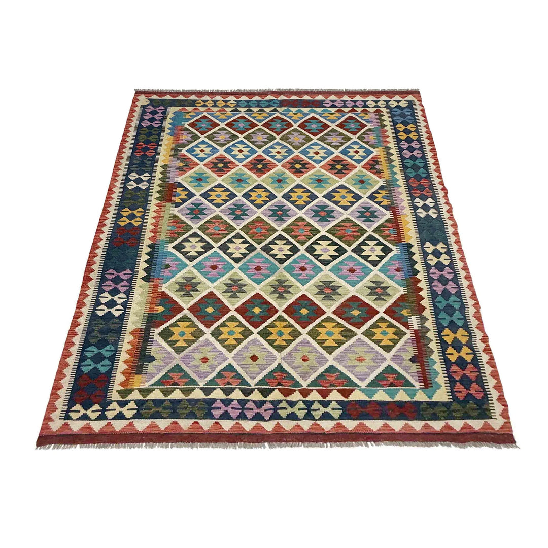 Afghan Vegetable Kilim Rug 5' 9" x 8' 5" Flat-Weave | No. AL118137