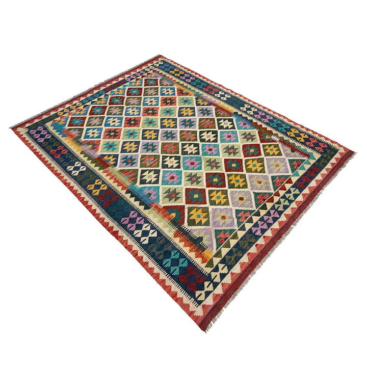 Afghan Vegetable Kilim Rug 5' 9" x 8' 5" Flat-Weave | No. AL118137