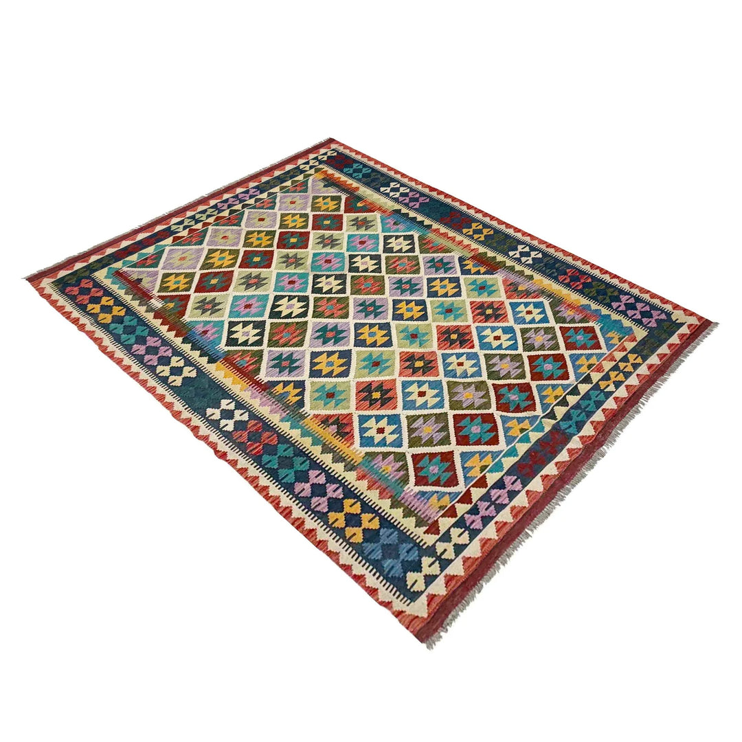 Afghan Vegetable Kilim Rug 5' 9" x 8' 5" Flat-Weave | No. AL118137