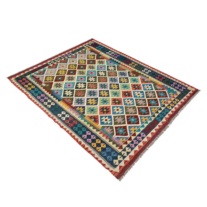 Afghan Vegetable Kilim Rug 5' 9" x 8' 5" Flat-Weave | No. AL118137