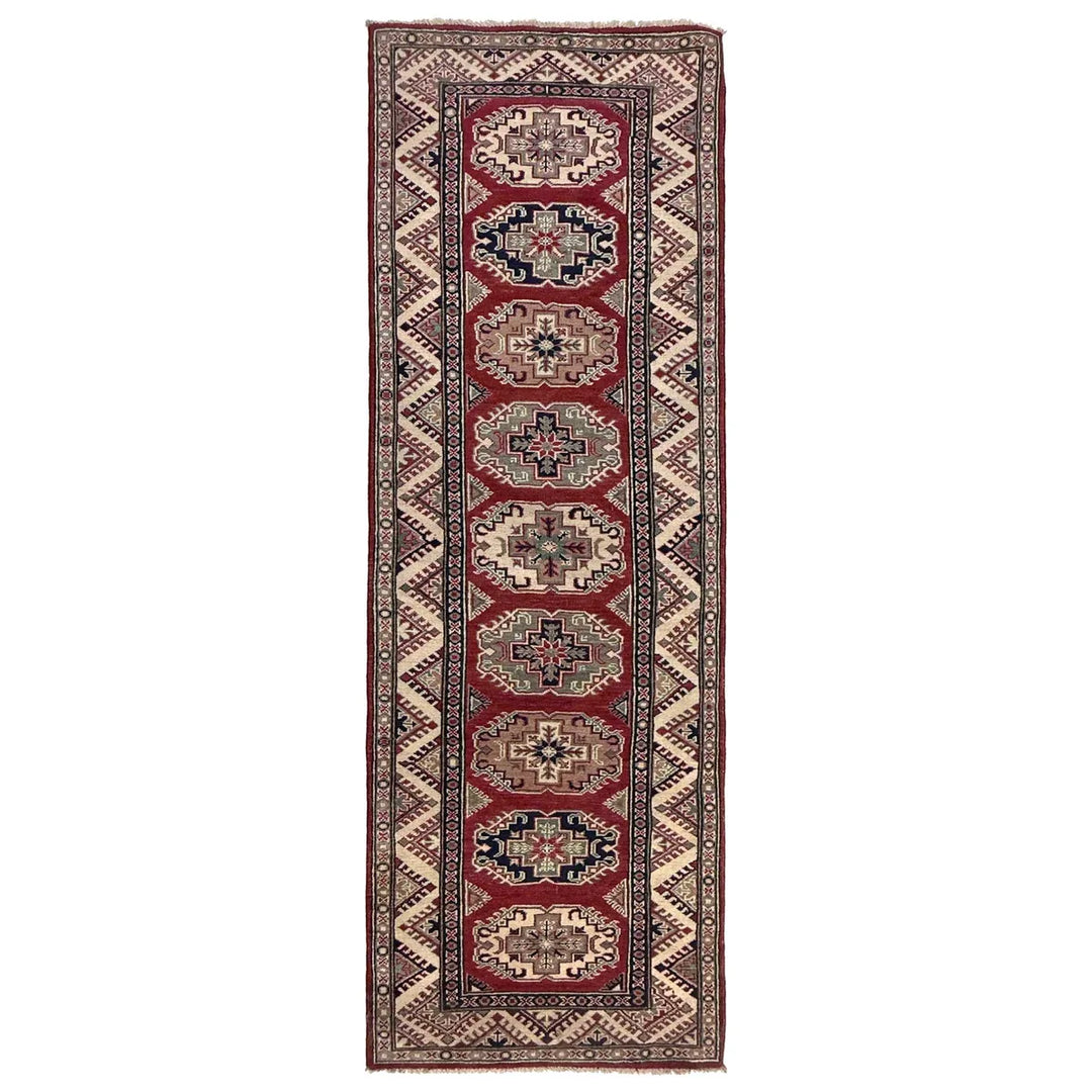 Red Afghan Kazak Runner Rug 2' 9" x 9' 1" Hand-Knotted | No. AL11876