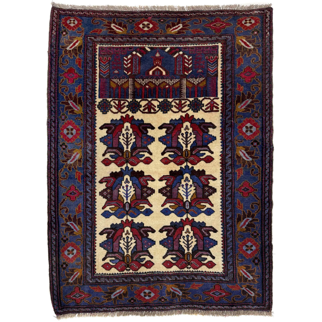 Multicolor Afghan Baluchi Rug 3' 7" x 4' 6" Hand-Knotted | No. AL11885