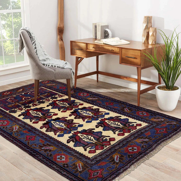 Multicolor Afghan Baluchi Rug 3'7" x 4'6" Hand-Knotted | No. AL11885