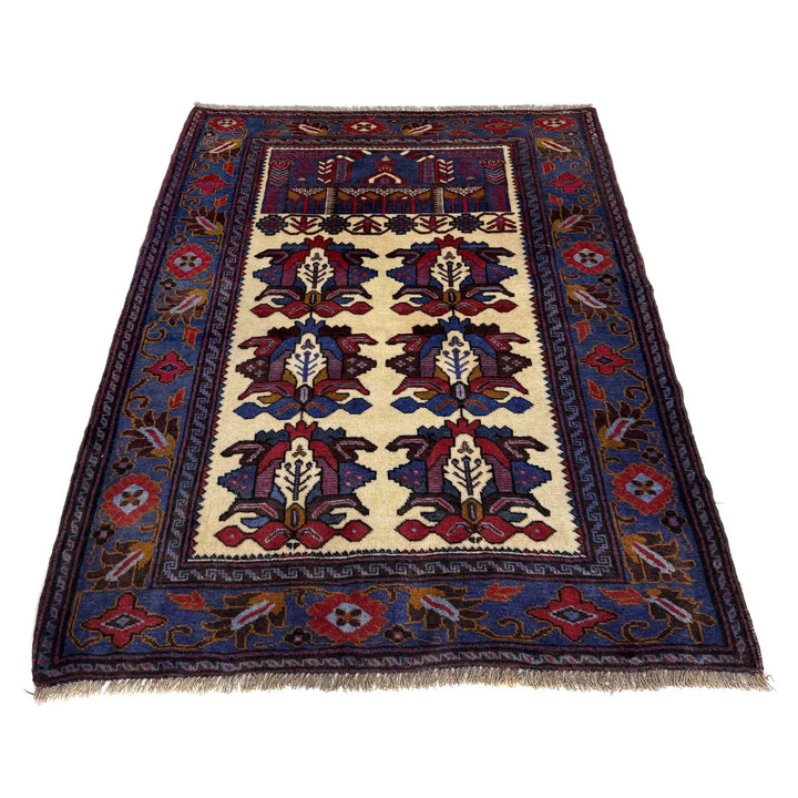 Multicolor Afghan Baluchi Rug 3' 7" x 4' 6" Hand-Knotted | No. AL11885