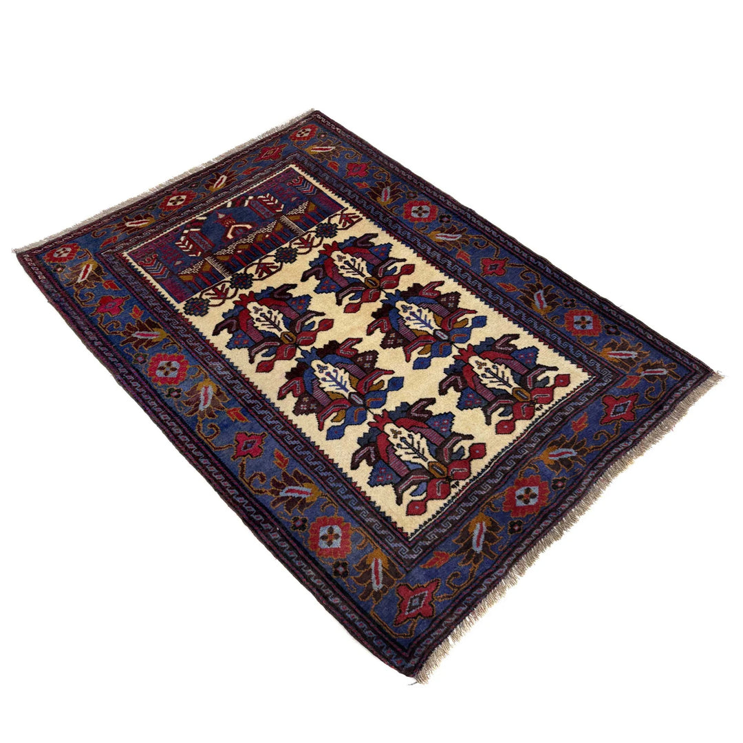 Multicolor Afghan Baluchi Rug 3' 7" x 4' 6" Hand-Knotted | No. AL11885