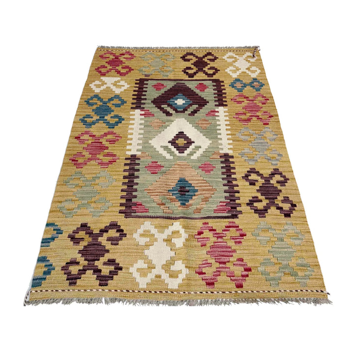 Afghan Vegetable Kilim Rug 3' 2" x 4' 11" Flat-Weave | No. AL118936