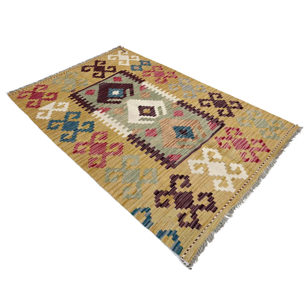 Afghan Vegetable Kilim Rug 3' 2" x 4' 11" Flat-Weave | No. AL118936