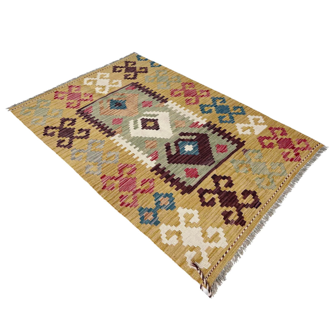 Afghan Vegetable Kilim Rug 3' 2" x 4' 11" Flat-Weave | No. AL118936