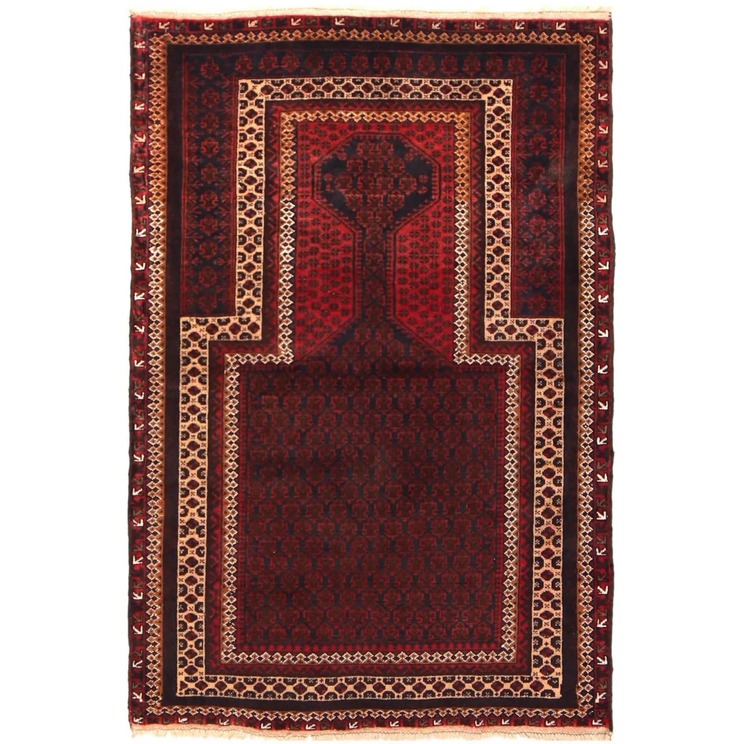 Red Afghan Prayer Rug 3' 1" x 4' 6" Hand-Knotted | No. AL11895