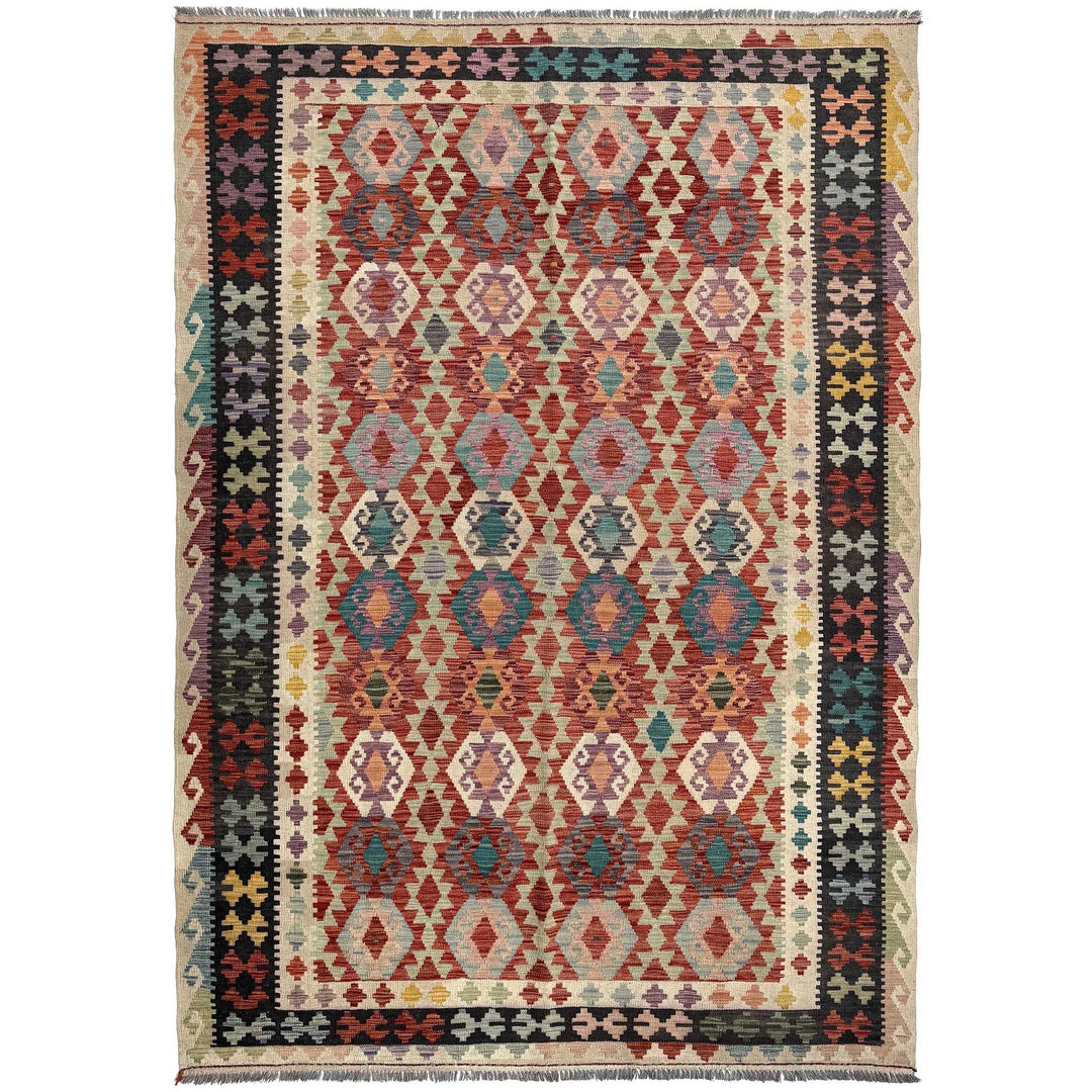 Afghan Vegetable Kilim Rug 6'9" x 9'11" Flat-Weave | No. AL11896